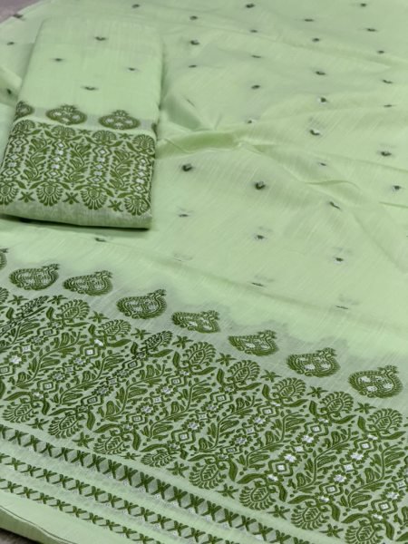 Elegant Green Mecrised Cotton Fabric Assamese Mekhela Chador  Kesapat cotton