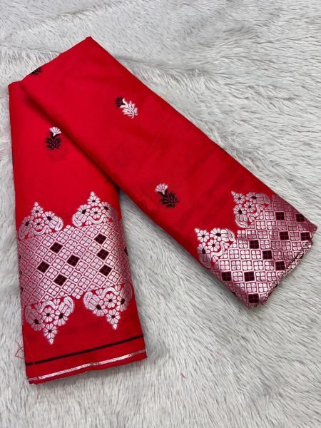 Elegant Mustard Mix pat Fabric Assamese Chador Mekhela 