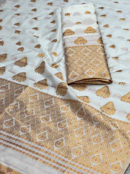 Golden Jari  Poly Silk Mekhela Sador Premium Poly 