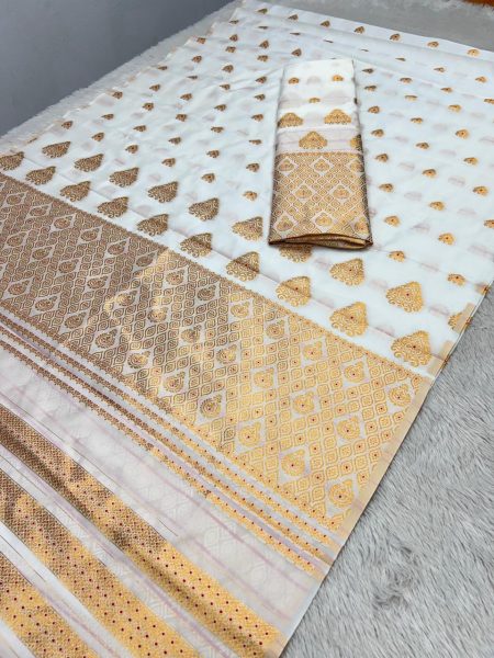 Golden Jari  Poly Silk Mekhela Sador Premium Poly 