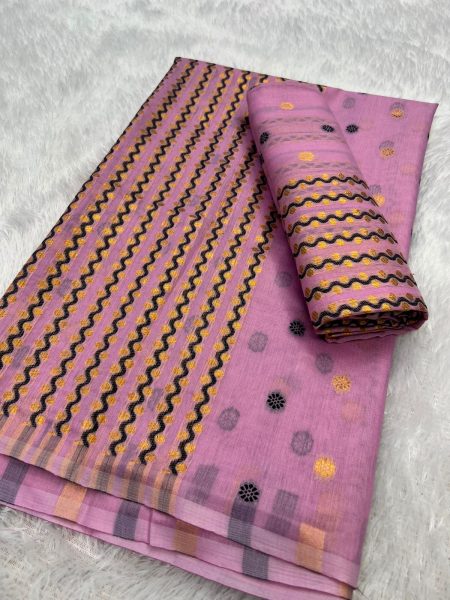 Pink Woven Jari Work Ac Cotton Mekhela Sador  Mekhela Chador 