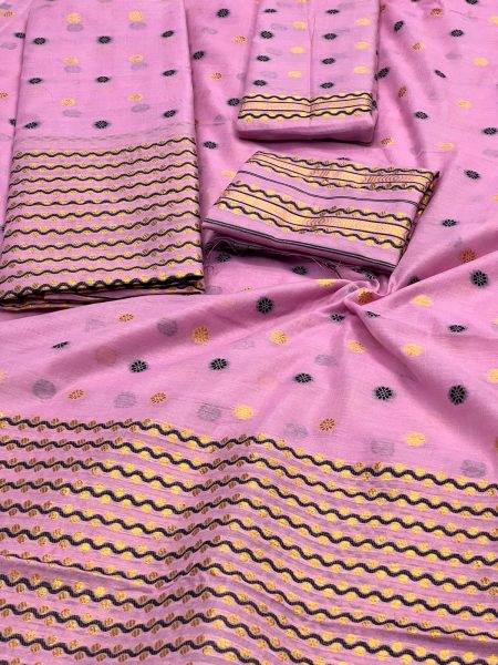 Pink Woven Jari Work Ac Cotton Mekhela Sador  Ac Cotton 