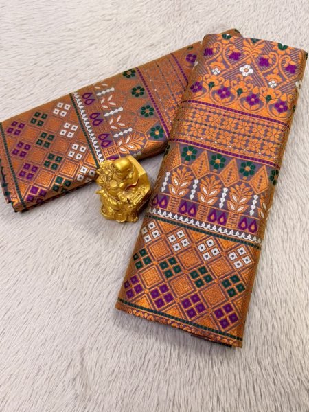 Premium Assamese  Purple Mix pat  Mekhela Sador  