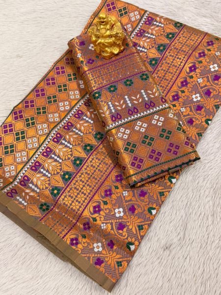 Premium Assamese  Purple Mix pat  Mekhela Sador  Premium Mix silk 