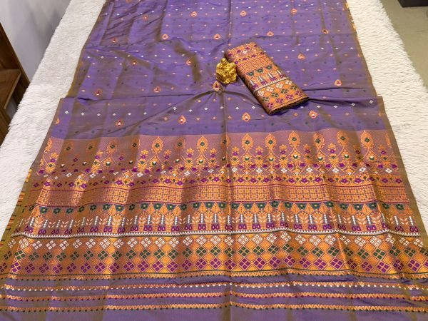Premium Assamese  Purple Mix pat  Mekhela Sador  Premium Mix silk 