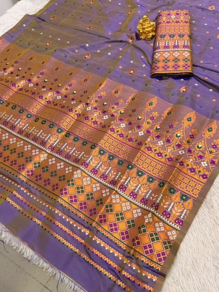 Premium Assamese  Purple Mix pat  Mekhela Sador  Premium Mix silk 