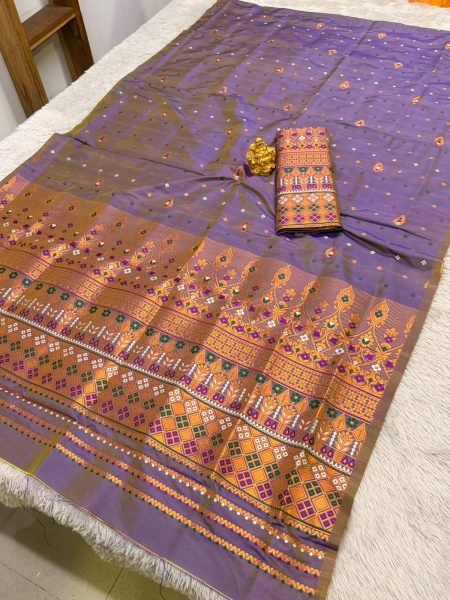 Premium Assamese  Purple Mix pat  Mekhela Sador  Premium Mix silk 