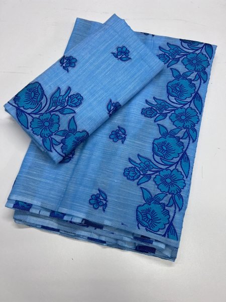 sky Blue Mekhela Sador in Premium  Kesapat Cotton  