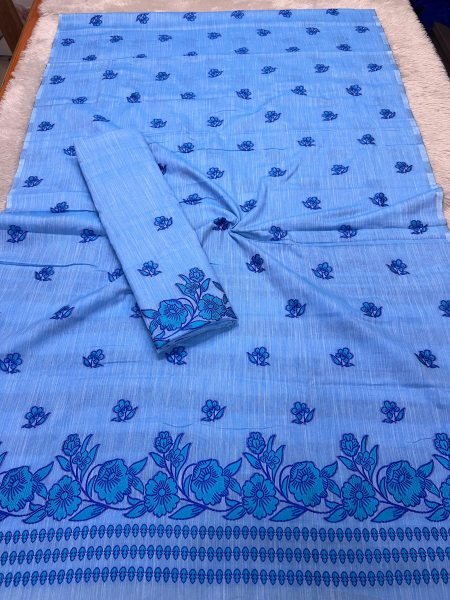 sky Blue Mekhela Sador in Premium  Kesapat Cotton  Kesapat cotton